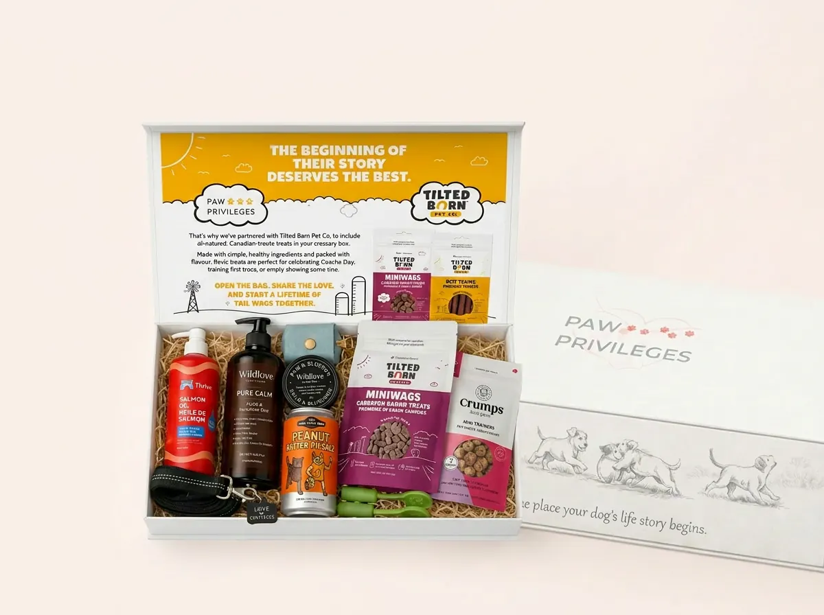 The PAW Privileges Memory Pack — illustration of the curated puppy box